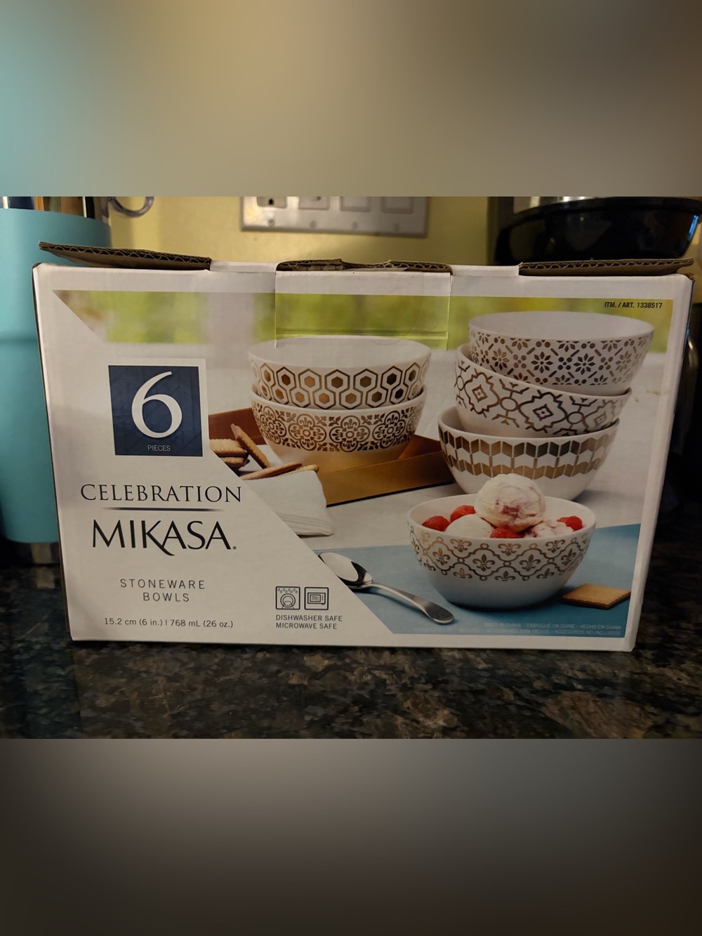 Mikasa Celebration Stoneware Bowls - White with Gold Pattern (Set of 6)